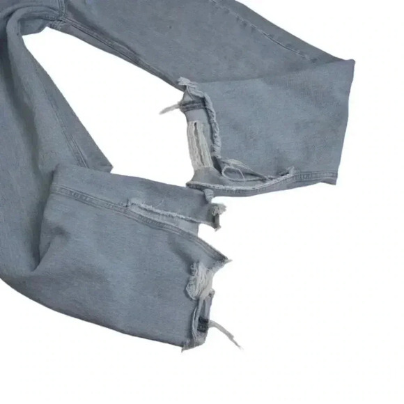 Zara Destroyed High Rise Full Length Jeans With Vents Slits Light Wash Raw Hem 6 - Picture 16 of 16